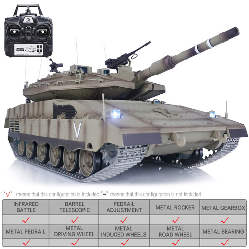 Heng Long 3958 Merkava MK IV Tank 1/16 Israel Main Battle Tank IDF TK7.0 Turret 360° Rotating Upgrade Metal Version RC Tank Toy