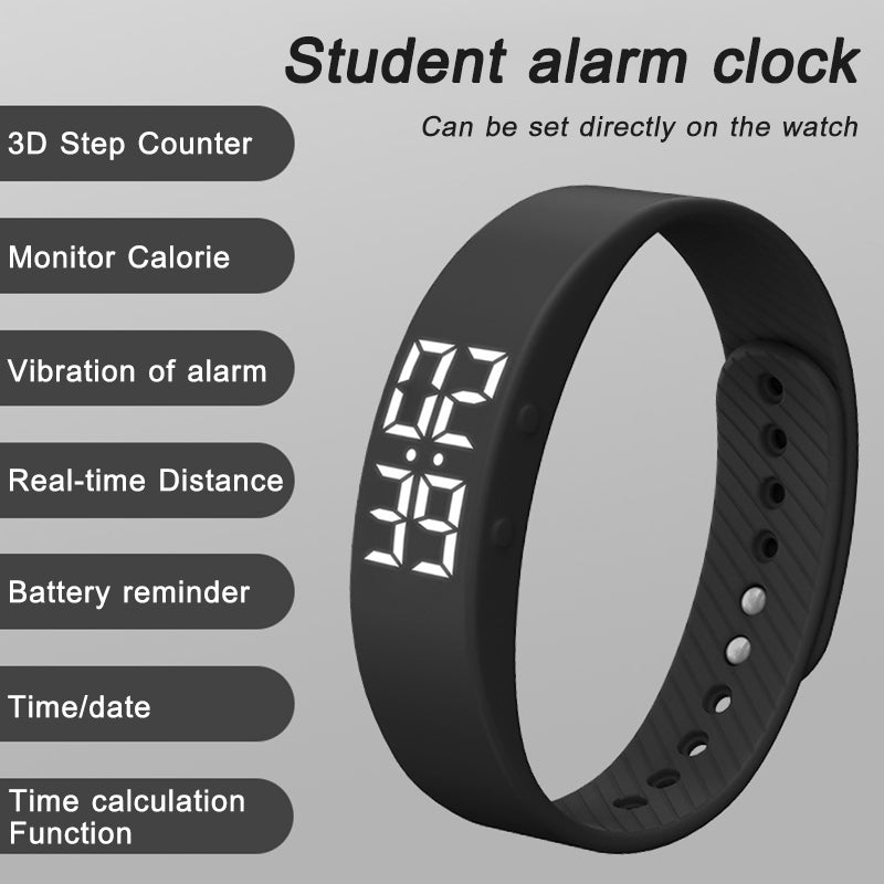 T5S Non-Bluetooth Fitness Tracker Watch Pedometer Digital Step Counter Calorie Counter Distance Activity Tracker Alarm LED Fitness Watch IP65 Water Resistance