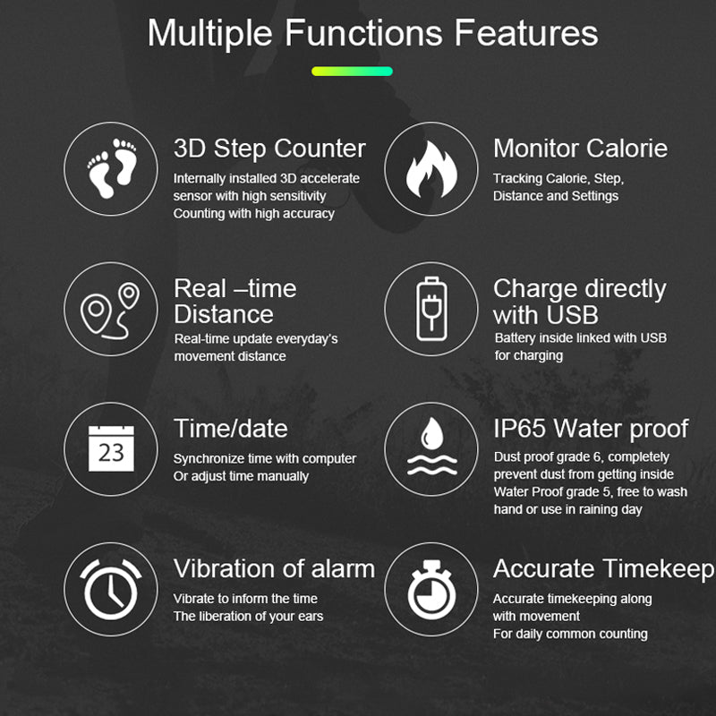 T5S Non-Bluetooth Fitness Tracker Watch Pedometer Digital Step Counter Calorie Counter Distance Activity Tracker Alarm LED Fitness Watch IP65 Water Resistance