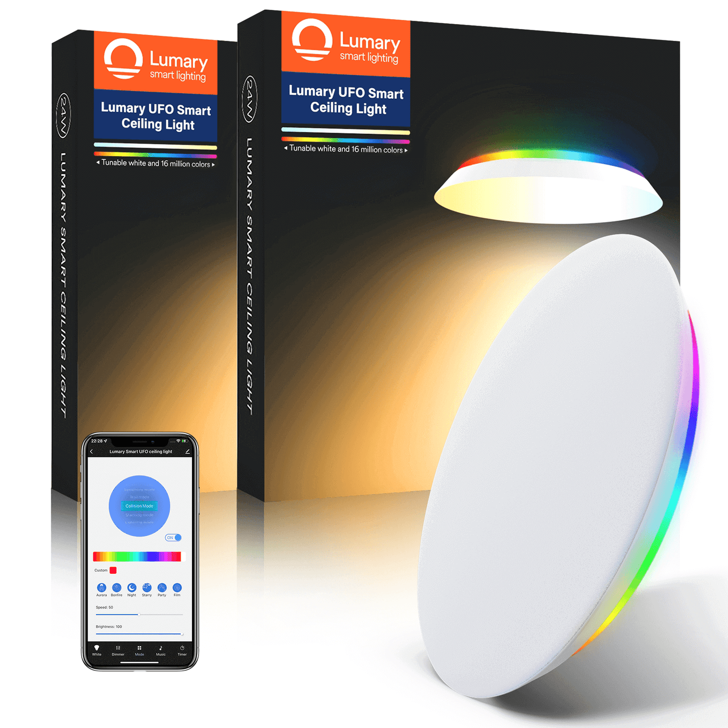 Lumary UFO Smart Ceiling Light with RGBAI Ambiance Backlight 2PCS