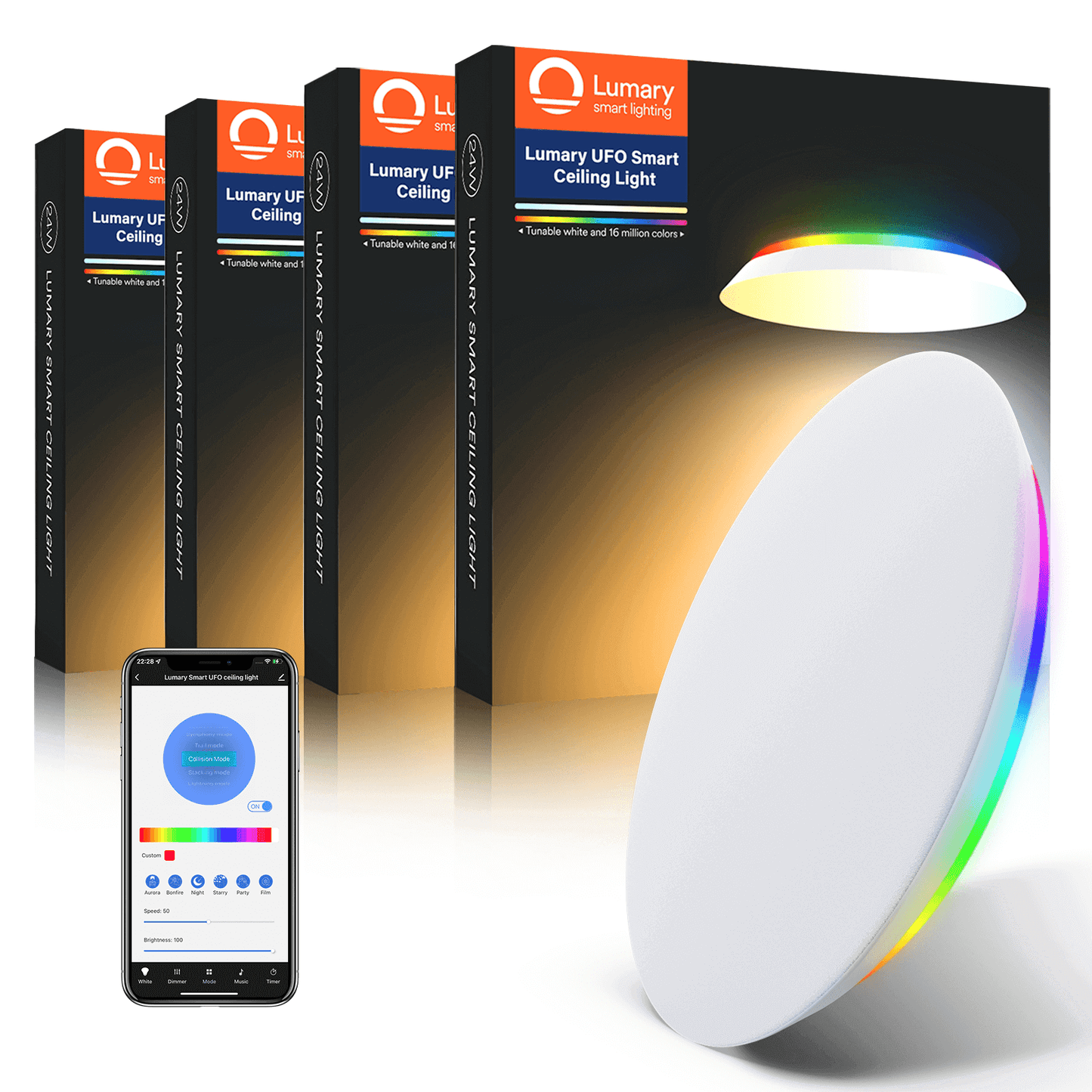 Lumary UFO Smart Ceiling Light with RGBAI Ambiance Backlight 4PCS