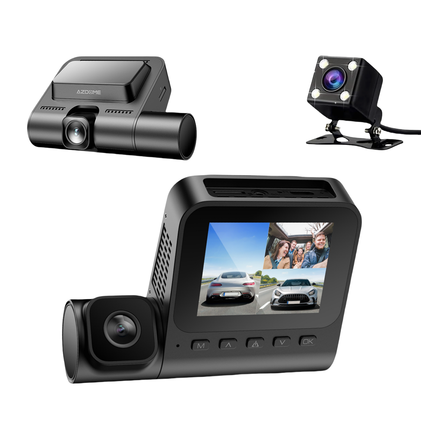AZDOME V600 3 Channels Dash Cam Front Rear and Inside, 1080P FHD Dashboard Camera, 2.4" IPS Screen Dashcam, Waterproof Backup Camera Night Vision, 24H Parking Monitor, G-Sensor Wide Angle Dual Lens Dashcam