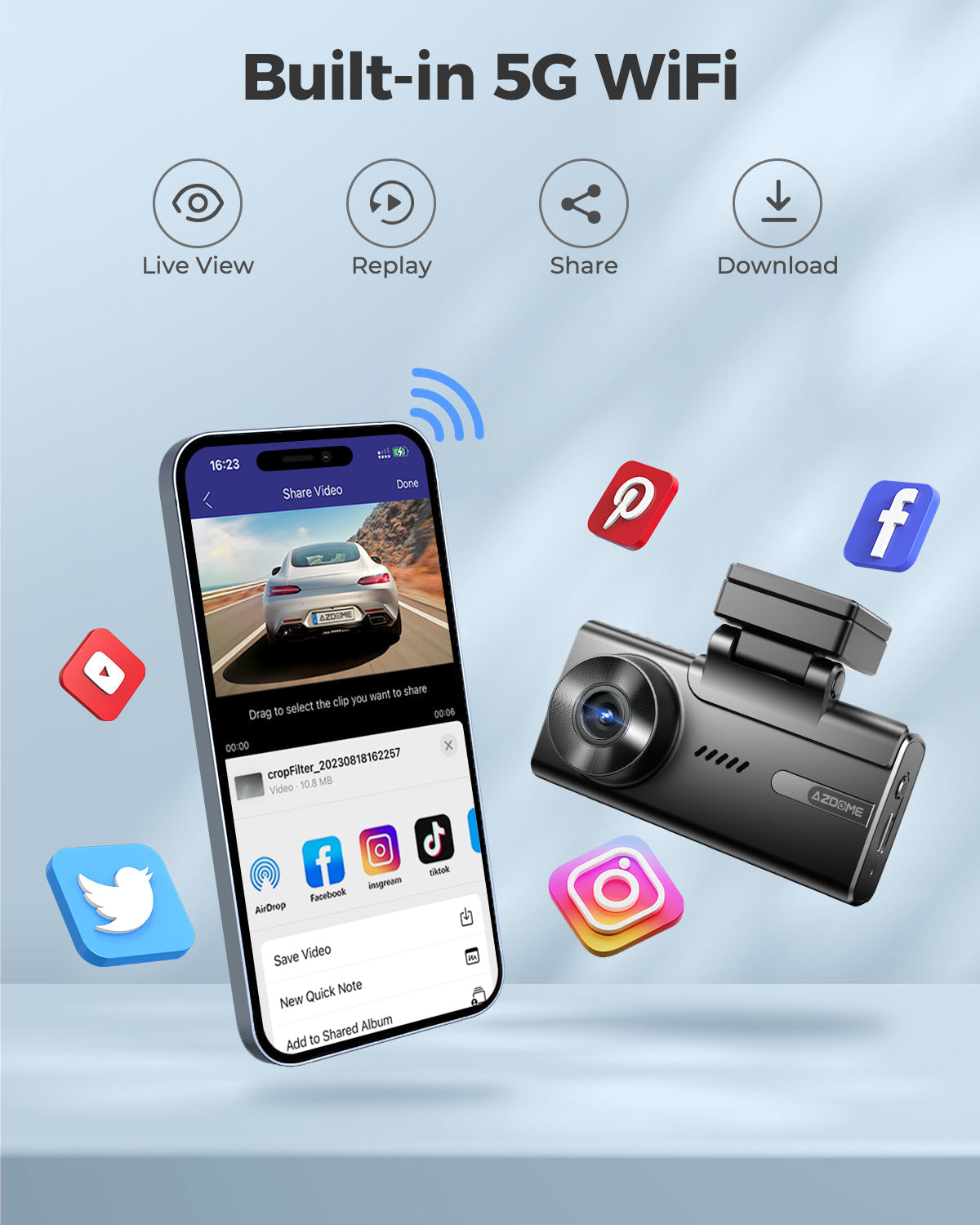 AZDOME M580 3CH Dash Cam 5K with 4" Touch Screen IR Night Vision 24H Parking Mode