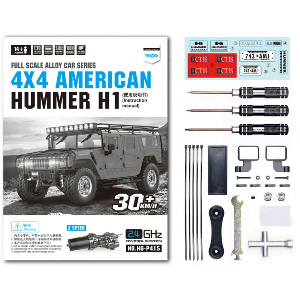 HG P415 1/10 RC Coche 4x4 16CH Hummer 2.4G Versión de aleación Modelo Camión Juguetes Regalos