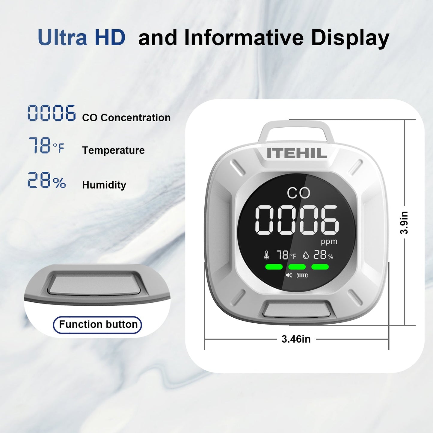 ITEHIL Portable 3-in-1 Carbon Monoxide Detector
