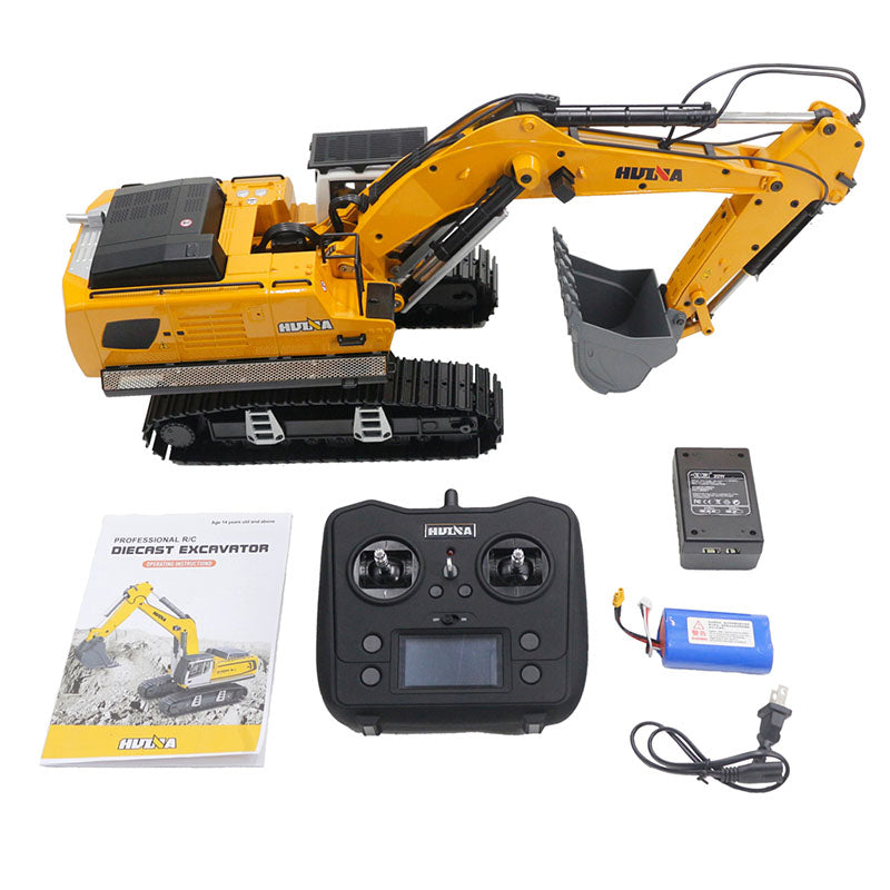 Huina 1599 Excavator 24CH Ultra-Wide Alloy Engineering Vehicle RC Electric 1:14 Excavator Outdoor Toy with Light/Sound