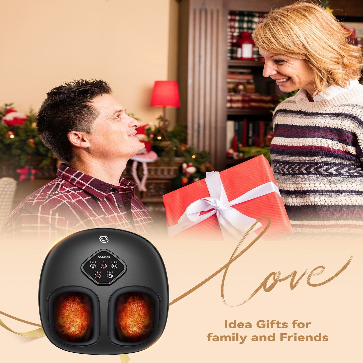 Masajeador de pies Comfier 2025 (talla 14), Shiatsu, con calor, compresión, amasado y rodamiento, ideal para neuropatía y fascitis plantar. Ideal para uso en casa o en la oficina. CF-5425