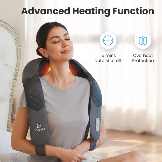 Comfier Cordless Shiatsu Neck Shoulder Massager - 2025 Latest Upgraded Model, Shiatsu Back Massager for Pain Relief deep Tissue, 3D Kneading Massage Pillow for Shoulder, Portable & Cordless Design CF-6302UC