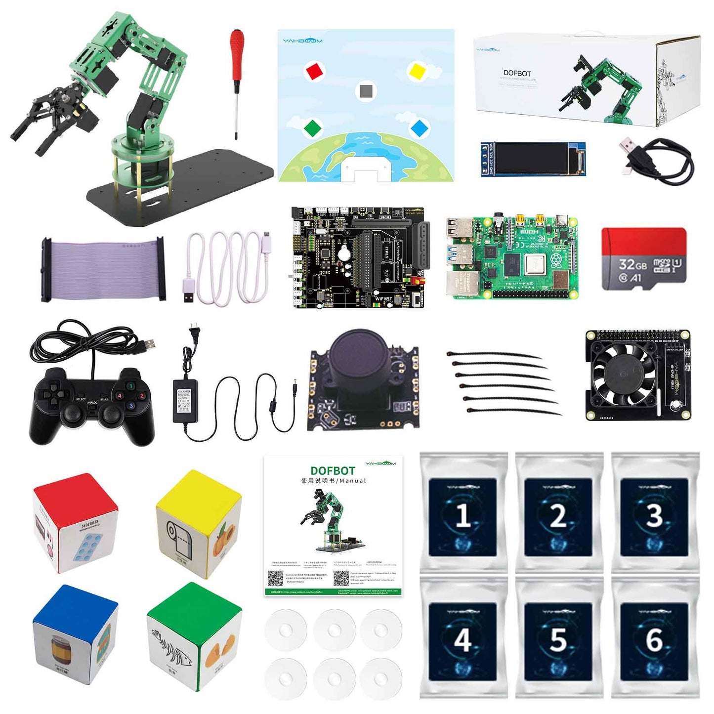 Yahboom DOFBOT AI Vision Robotic Arm ROS STEM Education Python Programming Robot for Raspberry Pi 4B 8GB/4GB