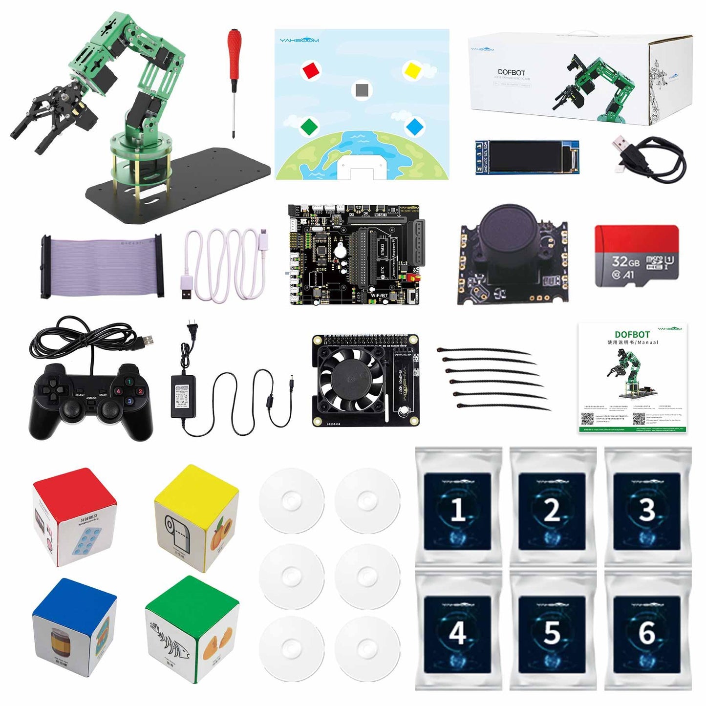 Yahboom DOFBOT AI Vision Robotic Arm ROS STEM Education Python Programming Robot for Raspberry Pi 4B 8GB/4GB