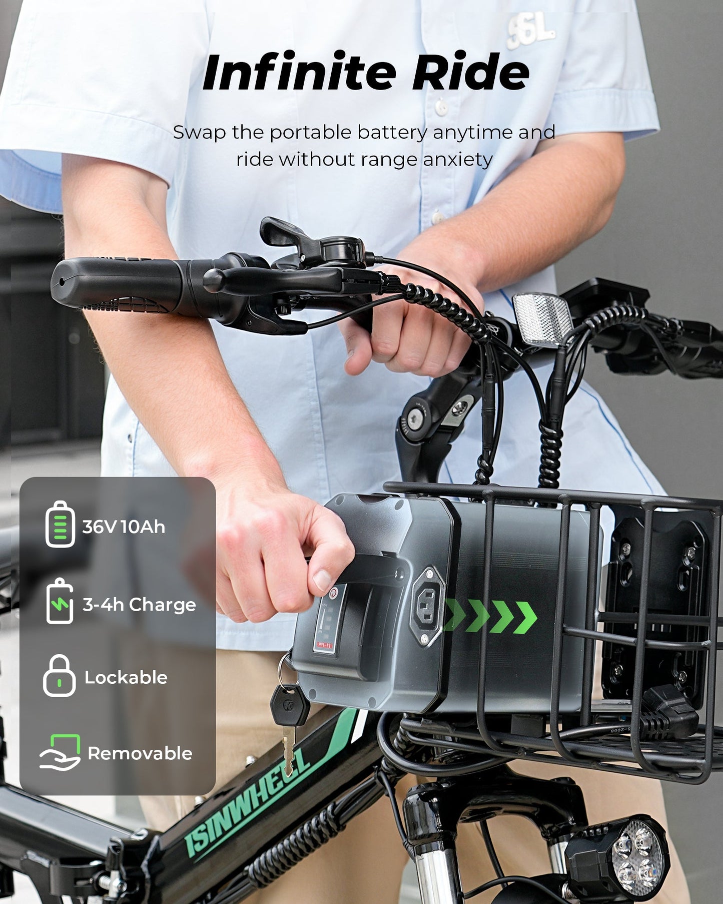 isinwheel M40 Folding Electric Bike with Basket