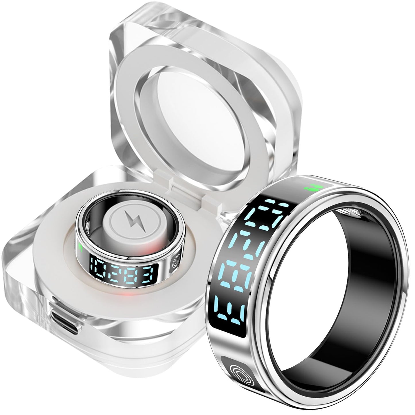 SR08 Smart Ring with Display Fitness Tracker Heart Rate Monitor Sleep Tracker TikTok Scrolling Ring Step Counter Pedometer Fitness Ring Waterproof Health Smart Rings for Men Women Anillo inteligente
