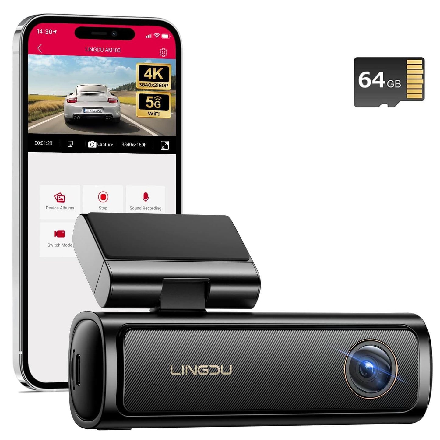 LINGDU AM100 1CH Dash Cam 4K with ADAS Voice Control 24H Parking Mode