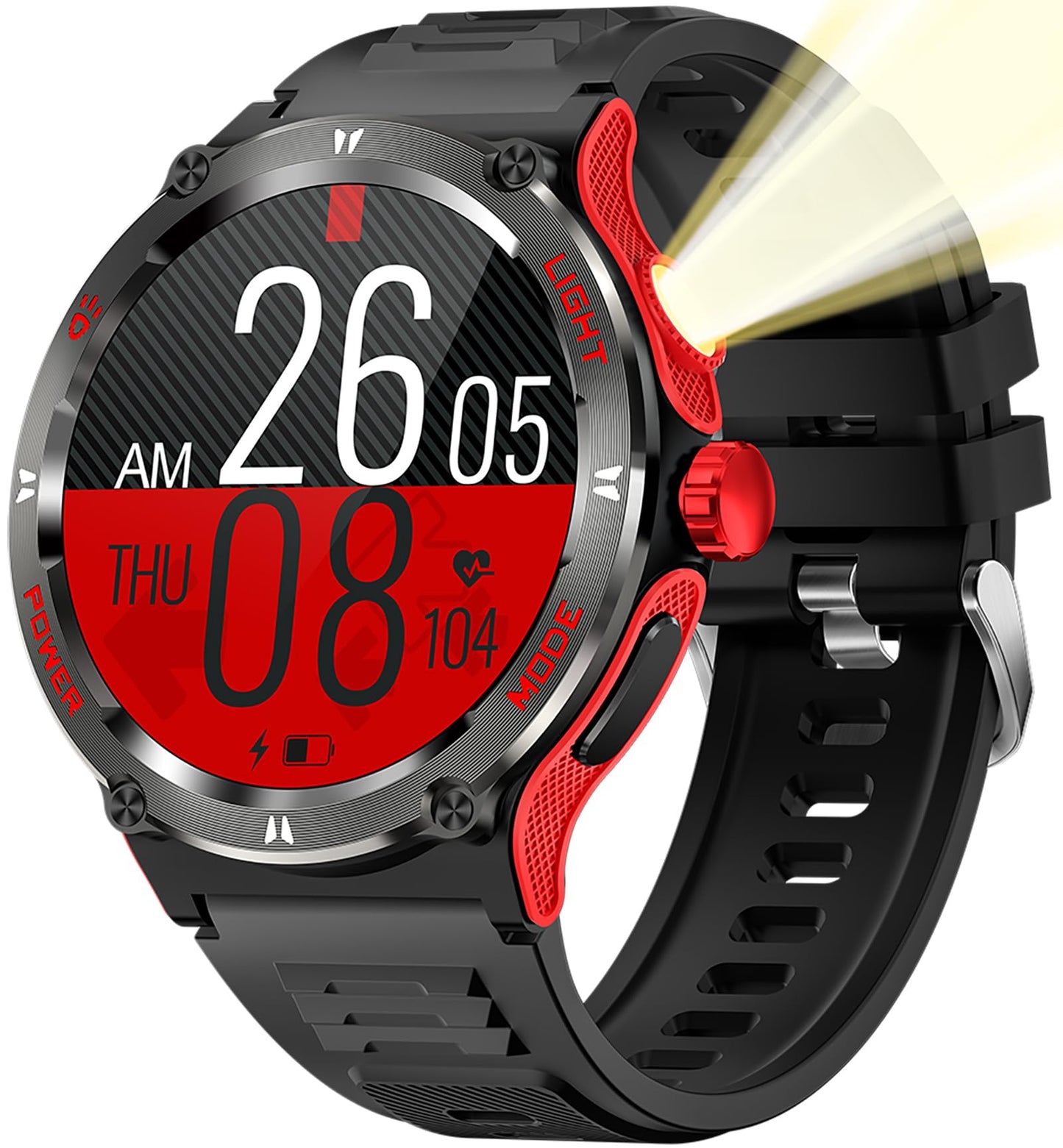 KT76 Smart Watch with Compass and Flashlight, Military Activity Tracker for Android iOS