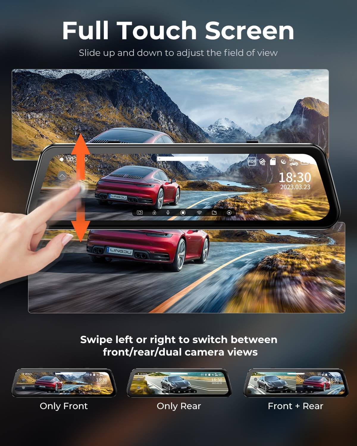 LINGDU LD2K 2CH Mirror Dash Cam 2.5K with 10" Touch Screen WDR Night Vision 24H Parking Mode