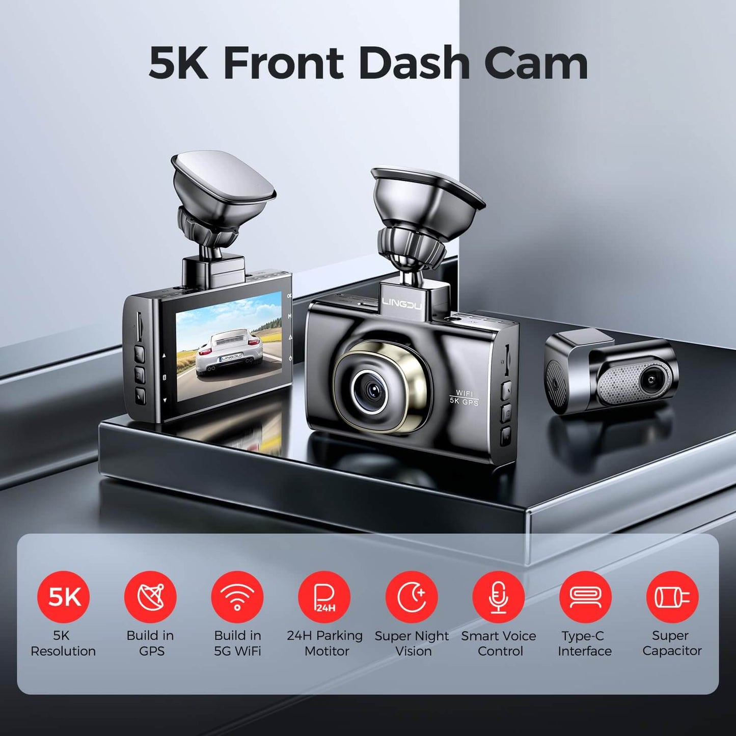 LINGDU LD02 2CH Dash Cam 4K with 3" Screen IR Night Vision 24H Parking Mode