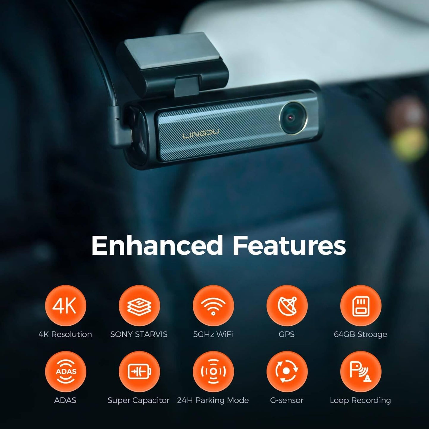 LINGDU AM100 1CH Dash Cam 4K with ADAS Voice Control 24H Parking Mode