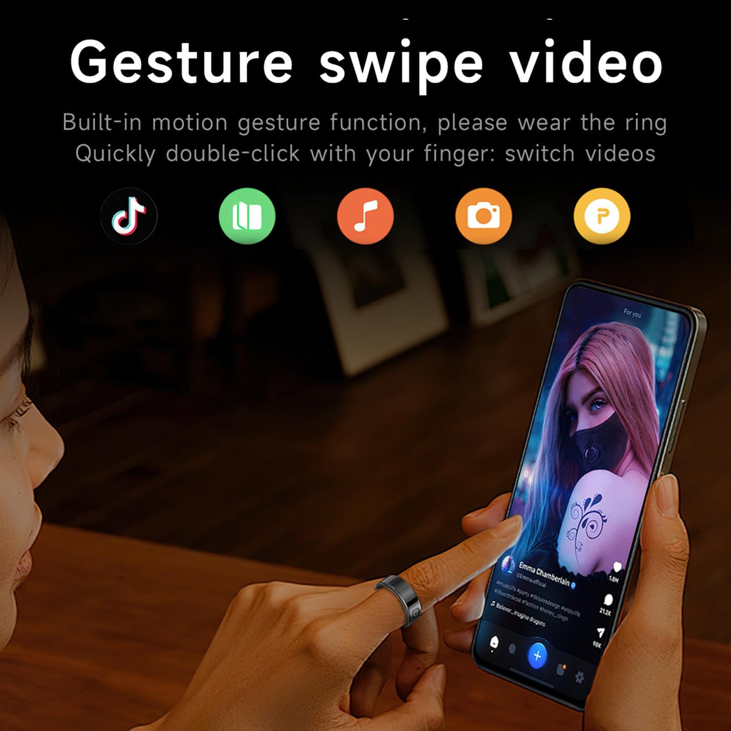 SR08 Smart Ring with Display Fitness Tracker Heart Rate Monitor Sleep Tracker TikTok Scrolling Ring Step Counter Pedometer Fitness Ring Waterproof Health Smart Rings for Men Women Anillo inteligente