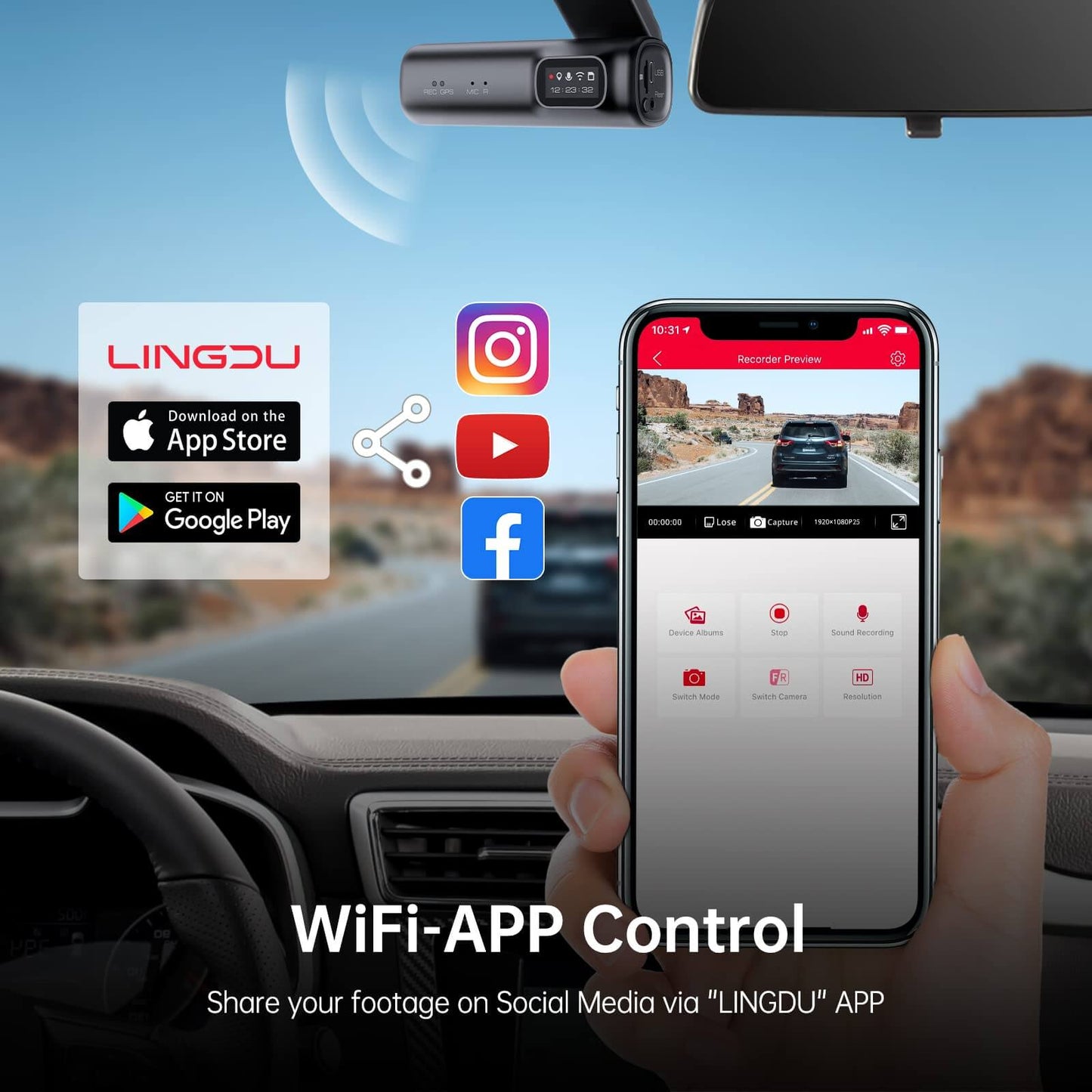 LINGDU D600 2CH Dash Cam 4K with 0.96" Screen Voice Control 24H Parking Mode