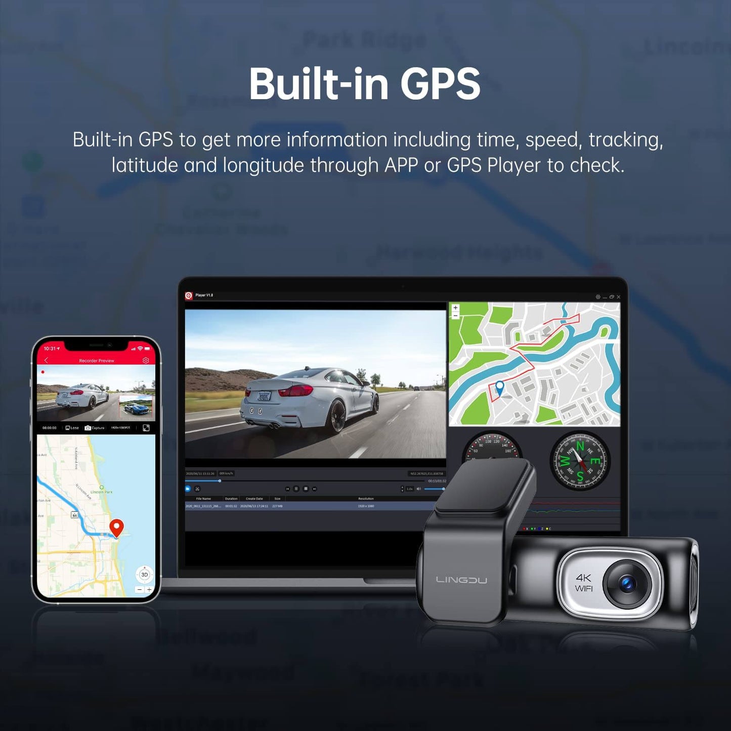 LINGDU D600 2CH Dash Cam 4K with 0.96" Screen Voice Control 24H Parking Mode