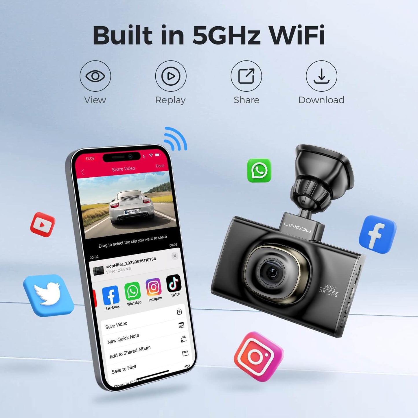 LINGDU LD02 2CH Dash Cam 4K with 3" Screen IR Night Vision 24H Parking Mode