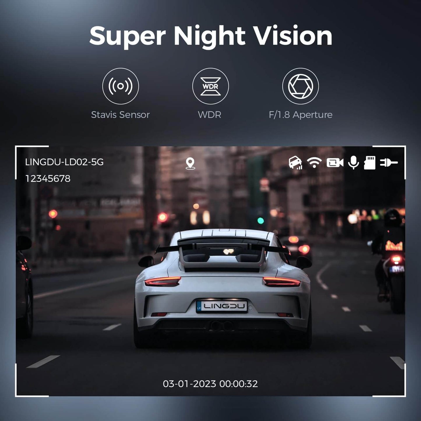 LINGDU LD02 2CH Dash Cam 4K with 3" Screen IR Night Vision 24H Parking Mode