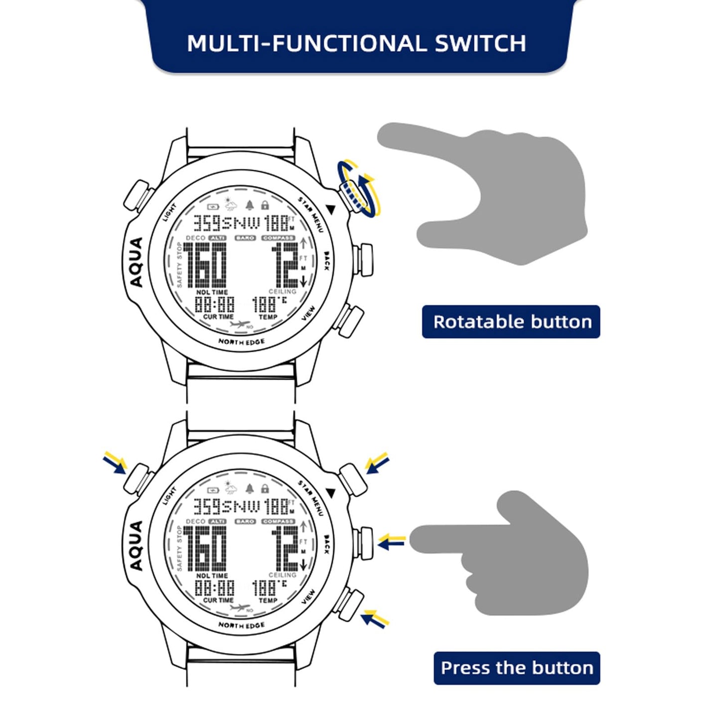 Findtime Scuba Diving Computer Watch 100M Waterproof with Compass Altimeter Barometer ABC NDL Time Professional Watches for Swimmers Divers Sailing Surf Hiking