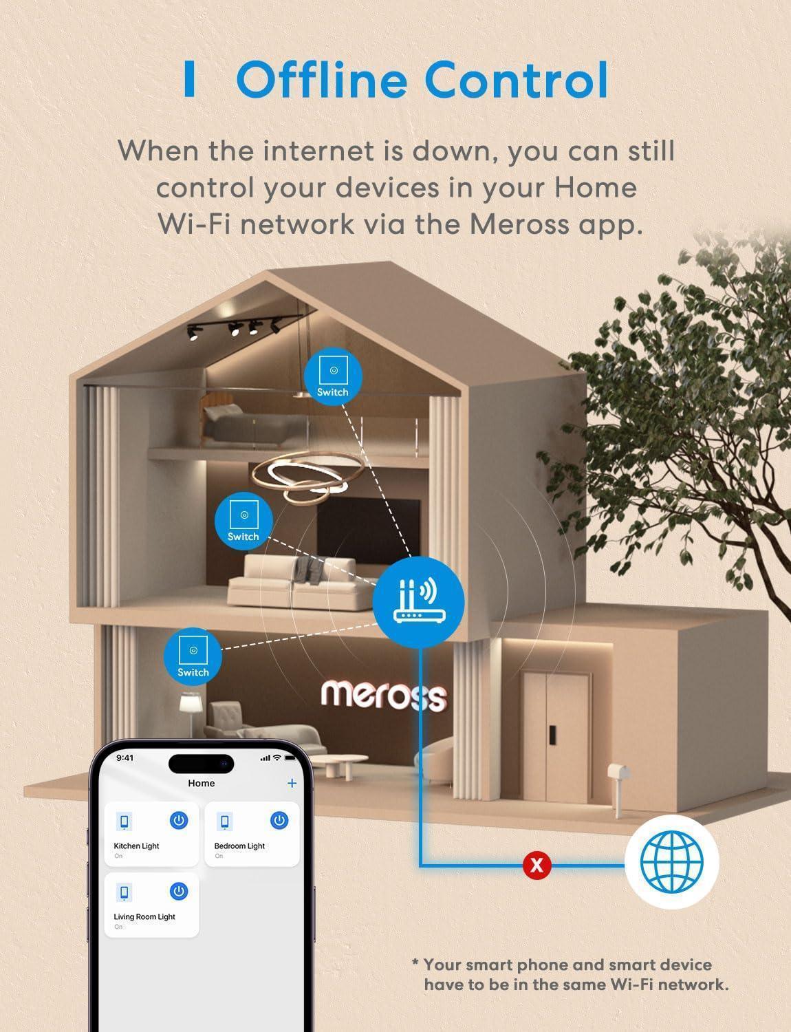 مفتاح إضاءة ذكي ثنائي الاتجاه من Meross، MSS550HK-Touch (إصدار الاتحاد الأوروبي/المملكة المتحدة)
