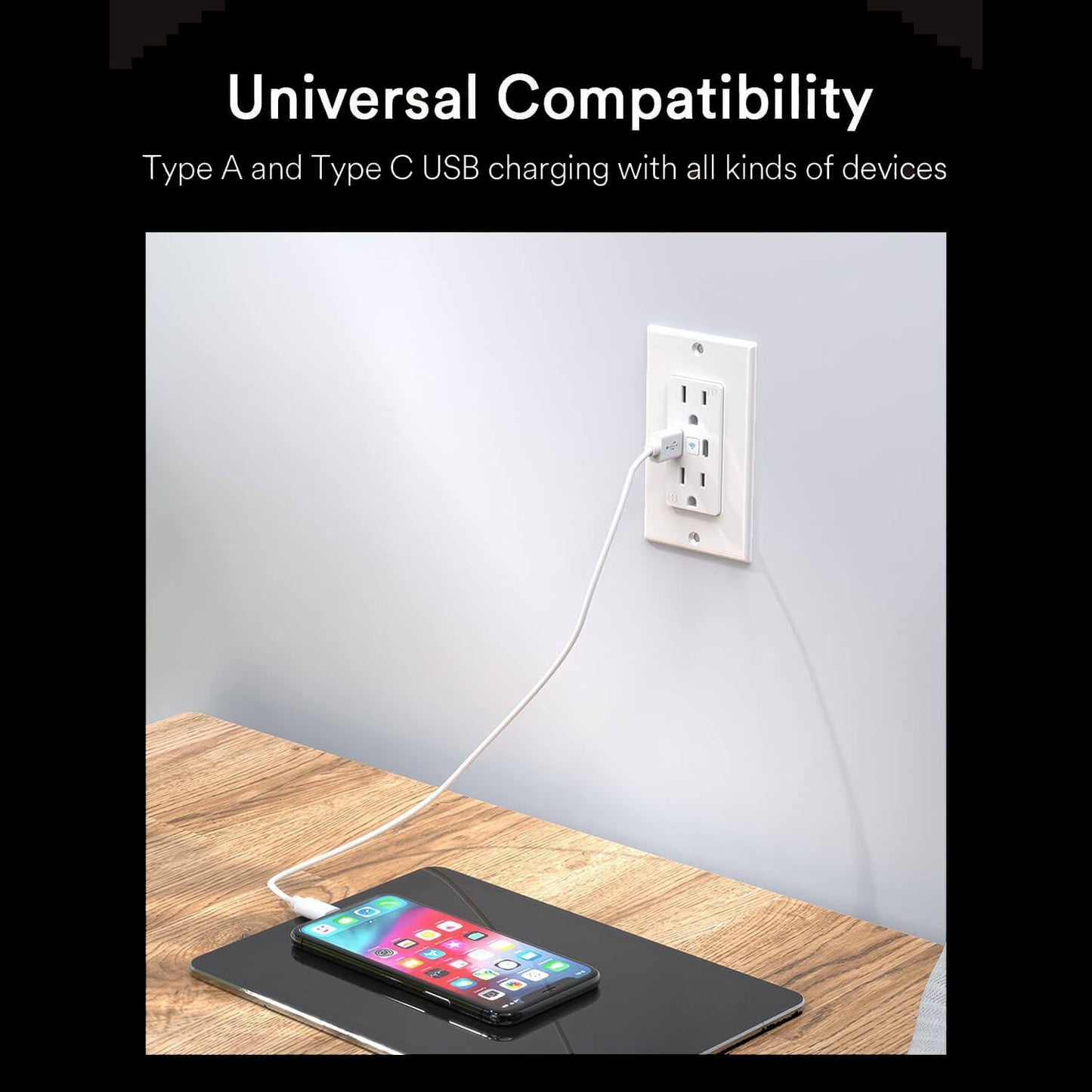مقبس حائط ذكي من لوماري مزود بمنفذ USB من النوع A ومن النوع C مزود بشبكة واي فاي، 4 قطع