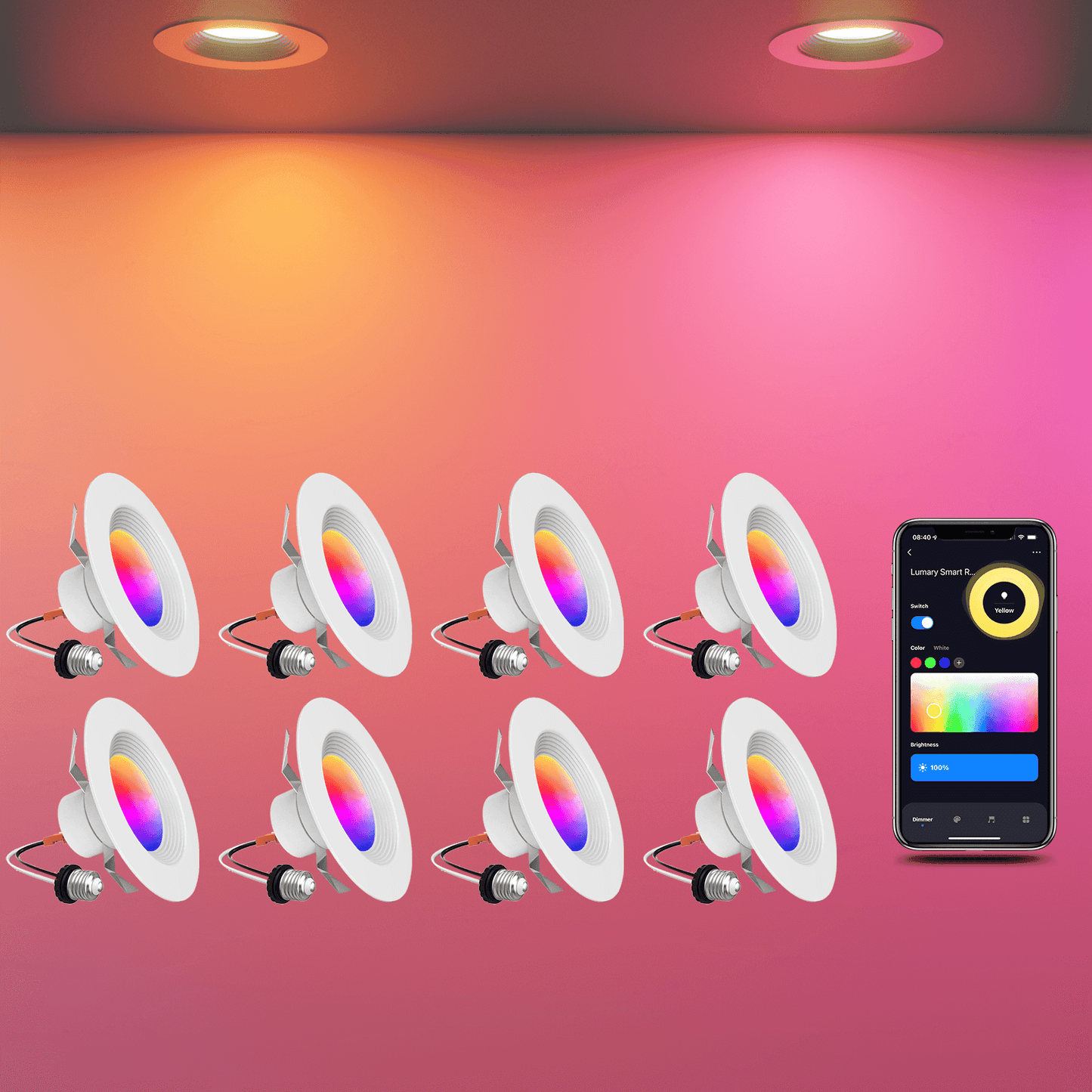 Lumary Smart Wi-Fi Recessed Can Light RGB LED Retrofit Downlight 6 inch 8 PCS