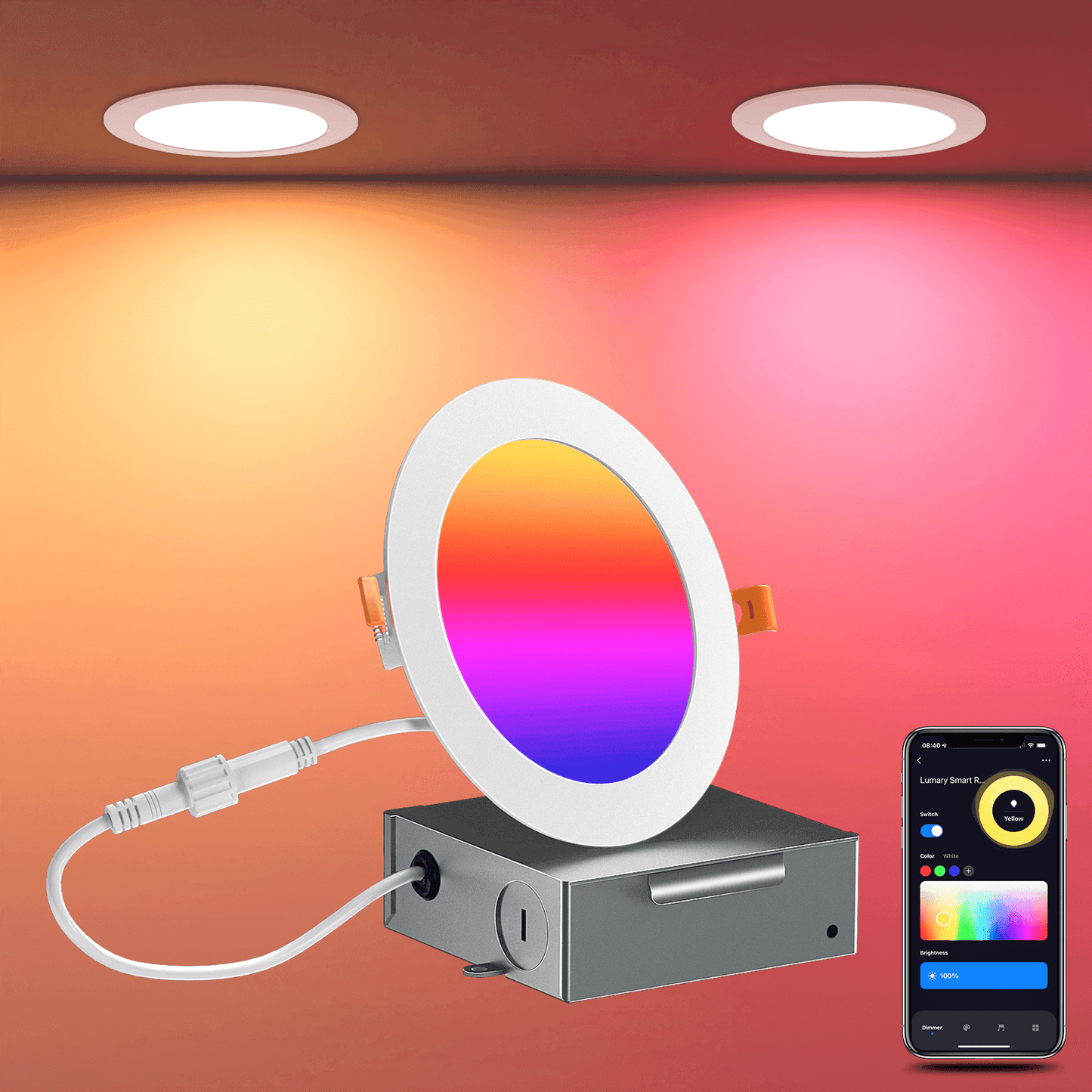 Lumary Wi-Fi Smart Recessed Canless Lighting Slim Panel Lights RGB Downlight 4” 9W 1PCS