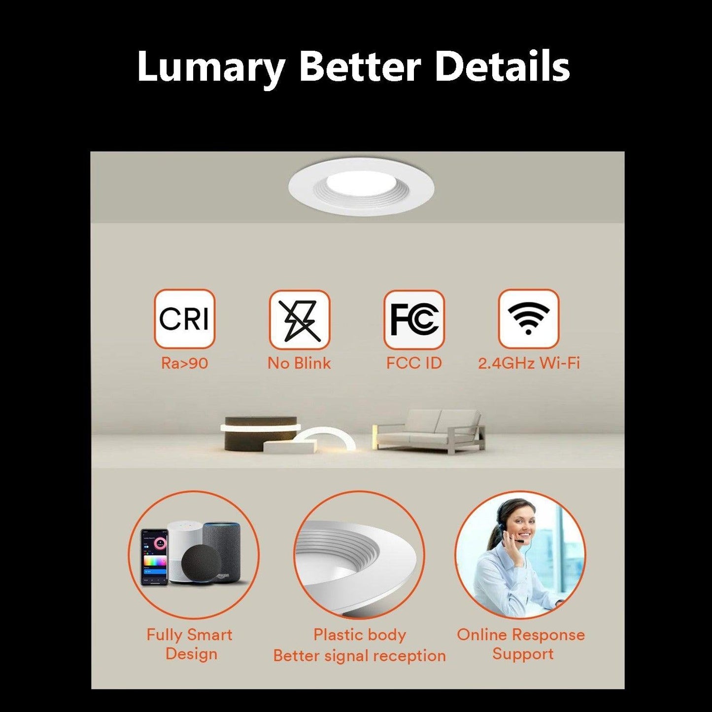 Lumary Smart Wi-Fi Recessed Lighting Fixtures Retrofit Downlights 6 inch 4PCS (With Remote Controller)
