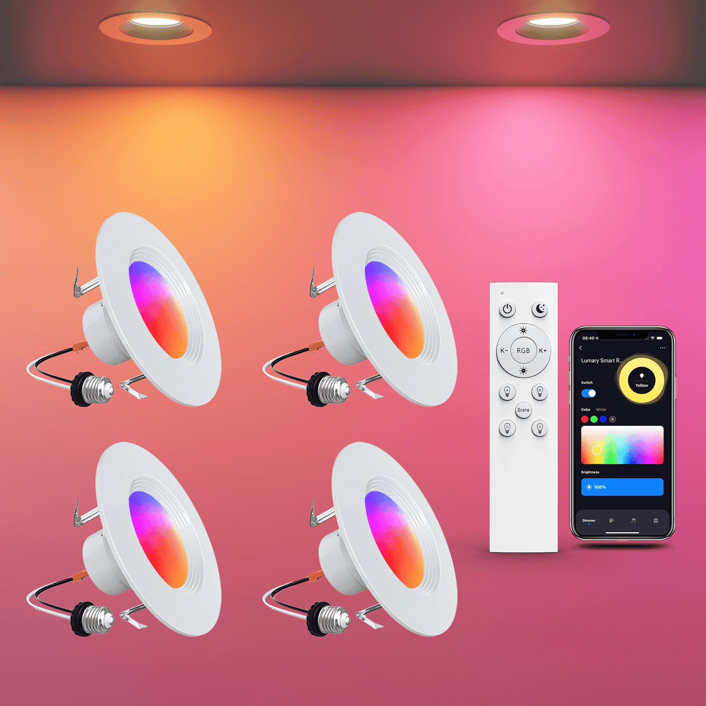 Lumary Smart Wi-Fi Recessed Lighting Fixtures Retrofit Downlights 6 inch 4PCS (With Remote Controller)