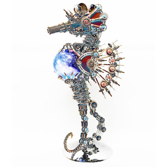 2100PCS Steampunk Seahorse Puzzle 3D DIY Model Kit with Planet Lights