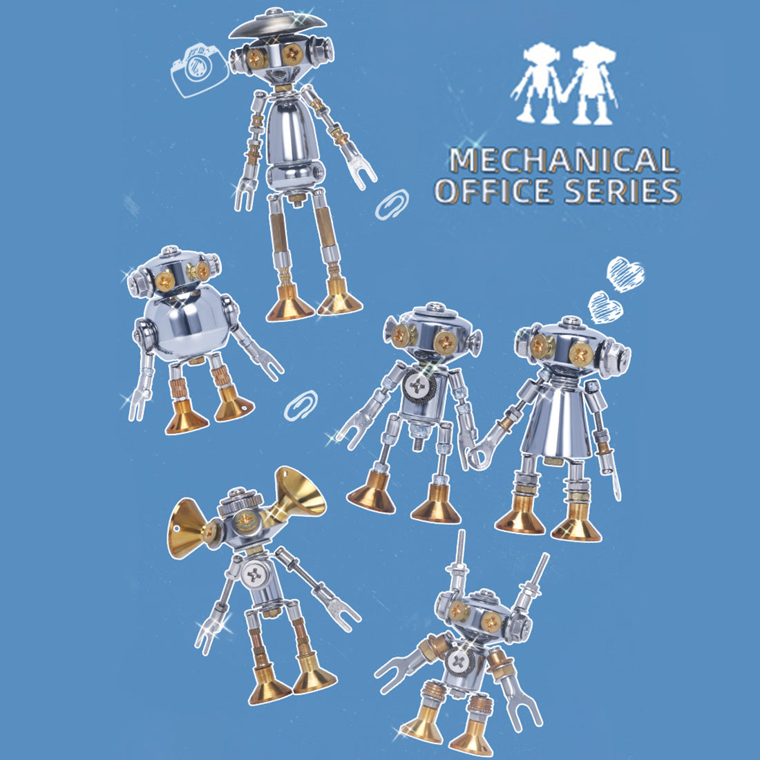 1 Piece Blind Box DIY Mini 3d Metal White Collar Mecha Model Office Series Building Kit