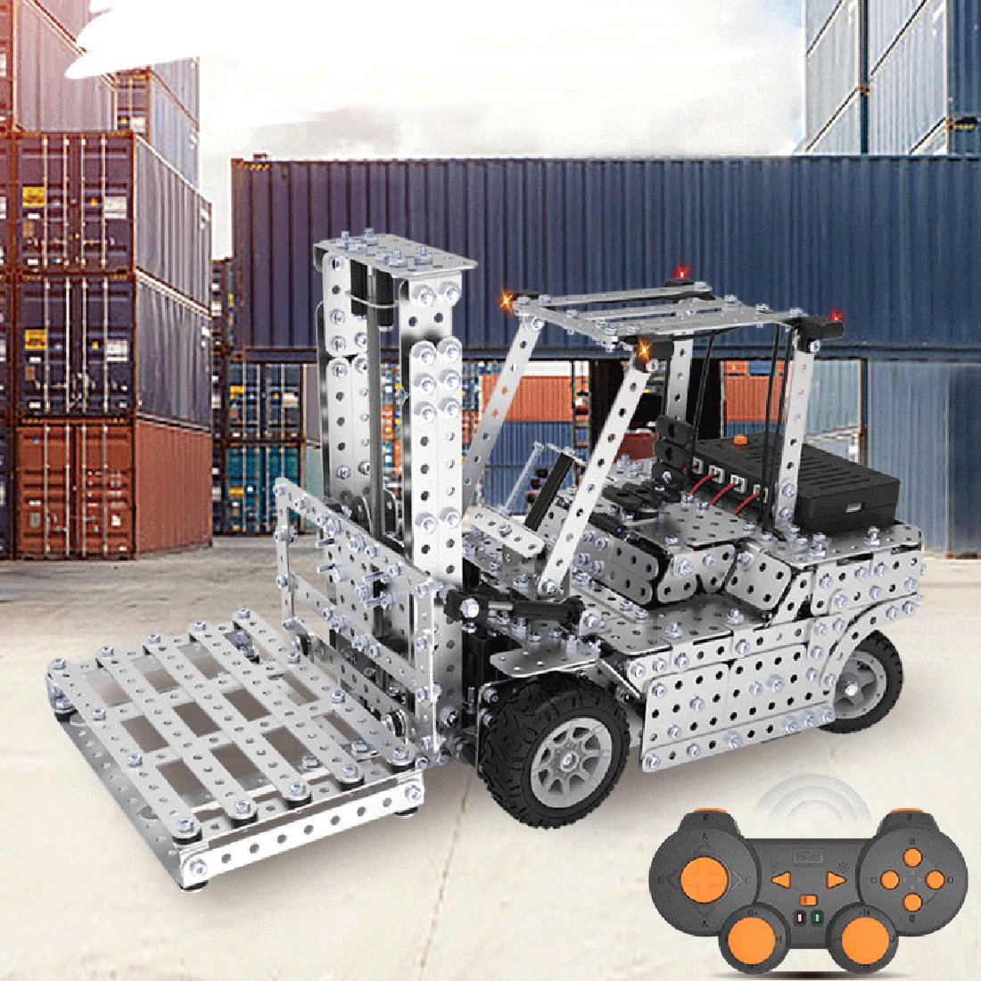 1400Pcs 2.4G Assembly Remote Control Metal Forklift Mechanical Scew Model Building Kit Puzzle