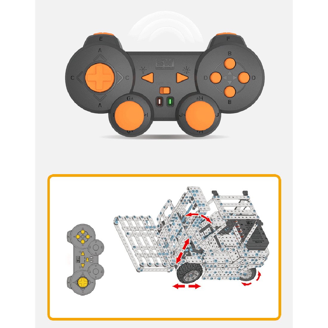 1400Pcs 2.4G Assembly Remote Control Metal Forklift Mechanical Scew Model Building Kit Puzzle