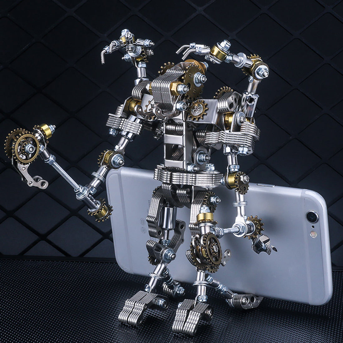 434Pcs Mecha Priest with Cog Axe DIY 3D Metal Assembly Model Kit 2-in-1 Phone Holder