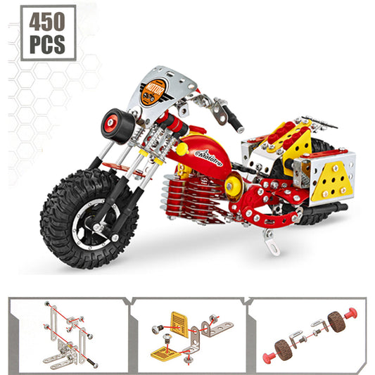 Kit de construcción de modelo de motocicleta de metal de estilo retro de 450 piezas, juguete educativo de ingeniería STEM