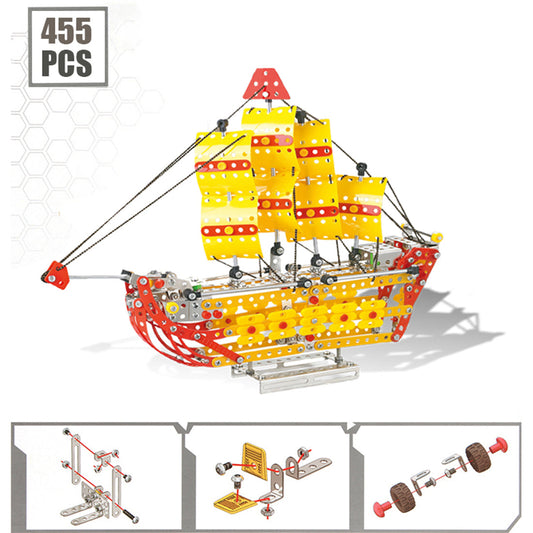 Kit de construcción de velero mecánico 3D de 455 piezas de metal, juguete educativo