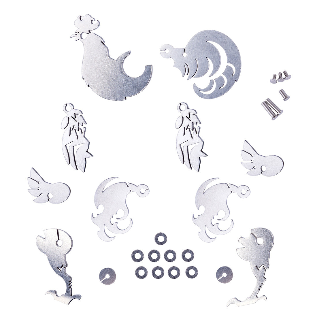 4PCS DIY Assembly 3D Stainless Steel Tiger Cattle Cock Horse Puzzle Toy