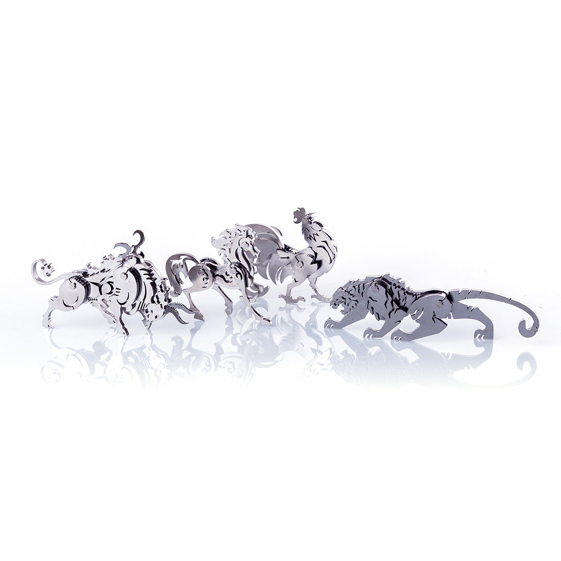 4PCS DIY Assembly 3D Stainless Steel Tiger Cattle Cock Horse Puzzle Toy