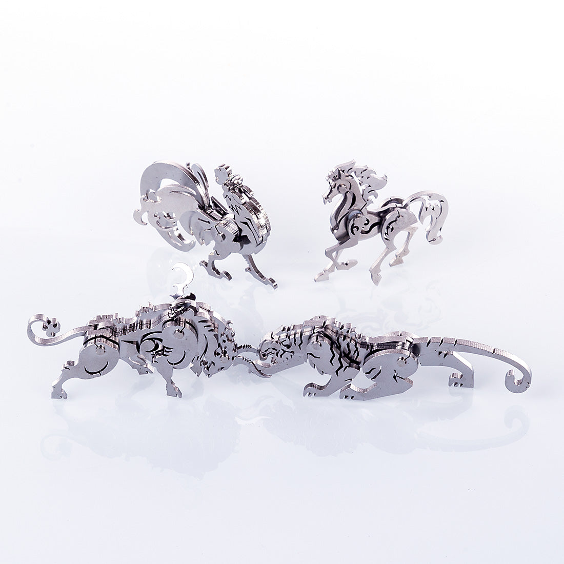 4PCS DIY Assembly 3D Stainless Steel Tiger Cattle Cock Horse Puzzle Toy