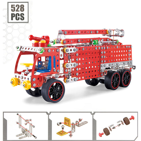 Kit de construcción de 528 piezas de escalera aérea de metal para bomberos, modelo de camión de bomberos, juguete educativo de ingeniería STEM