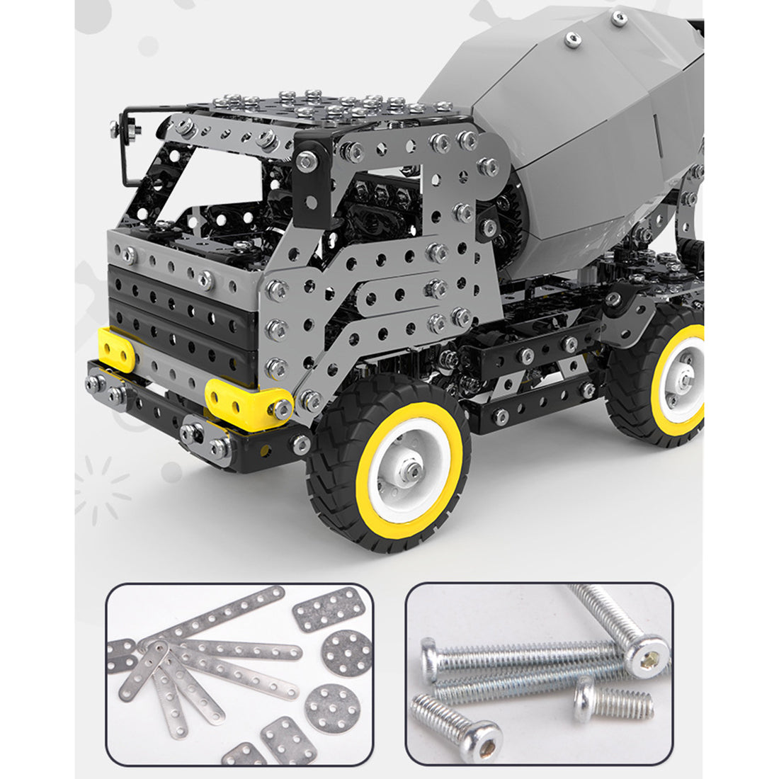 669Pcs+ DIY Metal Engineering Cement Mixer Truck Assembly Model