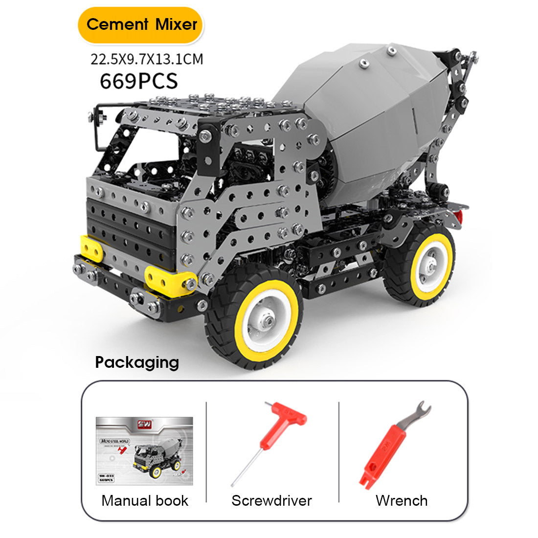 669Pcs+ DIY Metal Engineering Cement Mixer Truck Assembly Model