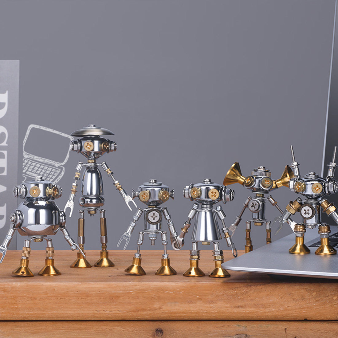 6Pcs Blind Box DIY 3d Metal Mini White Collar Mecha Office Series Model Building Kit