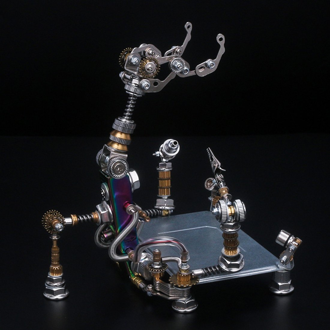 922Pcs DIY Mechanical 3D Fighting Solider Mecha with Stand Holder Assembly Kit