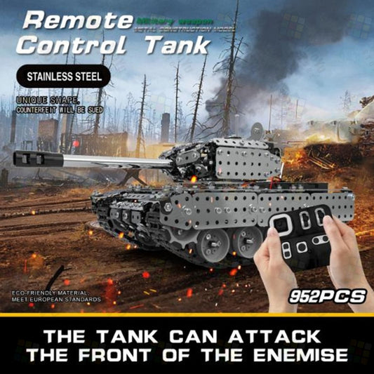 Tanque RC de metal de 2,4 G, 952 piezas, modelo militar, rompecabezas, juguete para armar