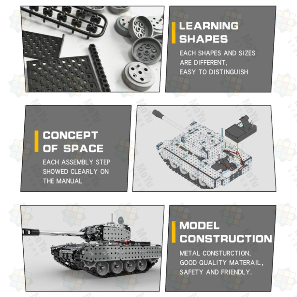 952Pcs DIY Assembly Metal 2.4G RC Tank Military Model Puzzle Toy